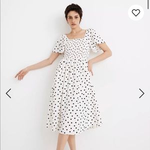 Linen-Blend Lucie Smocked Midi Dress in Polka Dot